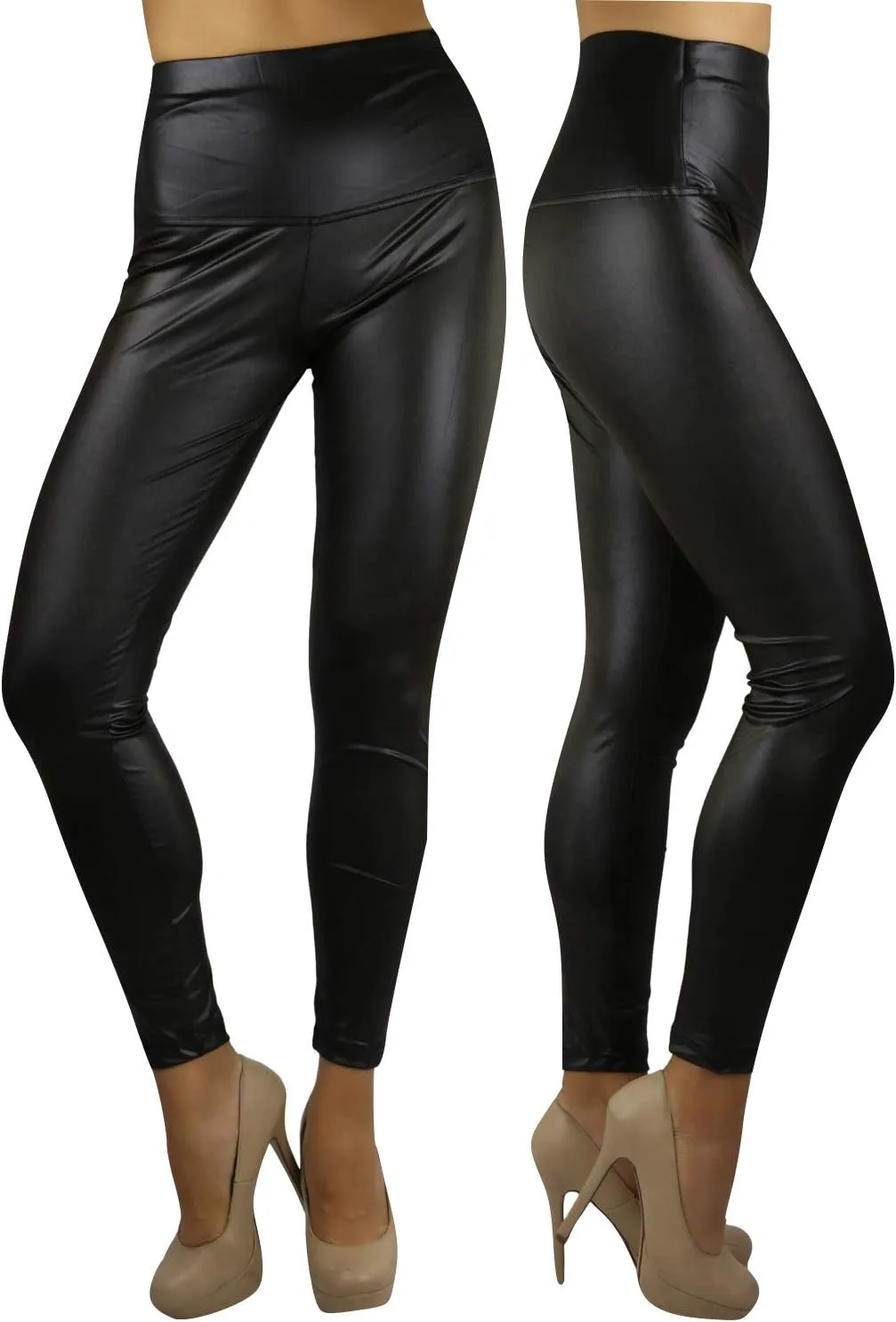 ToBeInStyle Women's Metallic Wet-Look Sleek Clubwear Shiny Faux-Leather Legging