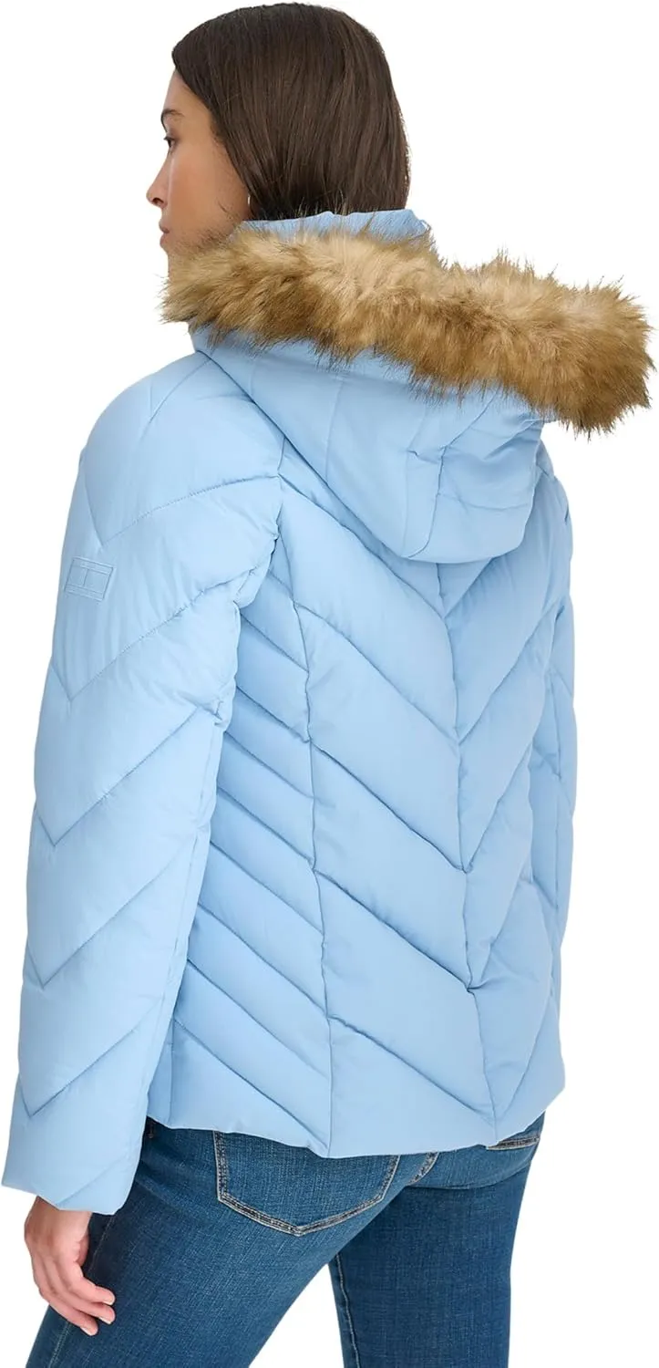 Tommy Hilfiger Women's Faux Fur Trimmed Short Puffer