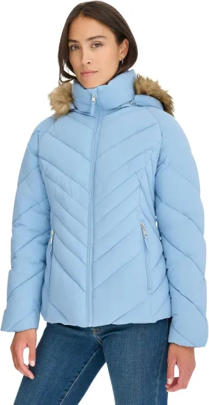Tommy Hilfiger Women's Faux Fur Trimmed Short Puffer