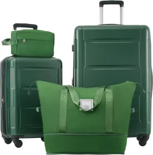 Travel Conveniently with 2 Piece Luggage Set, Expandable Spinner Wheels, Lightweight ABS Suitcases, Green