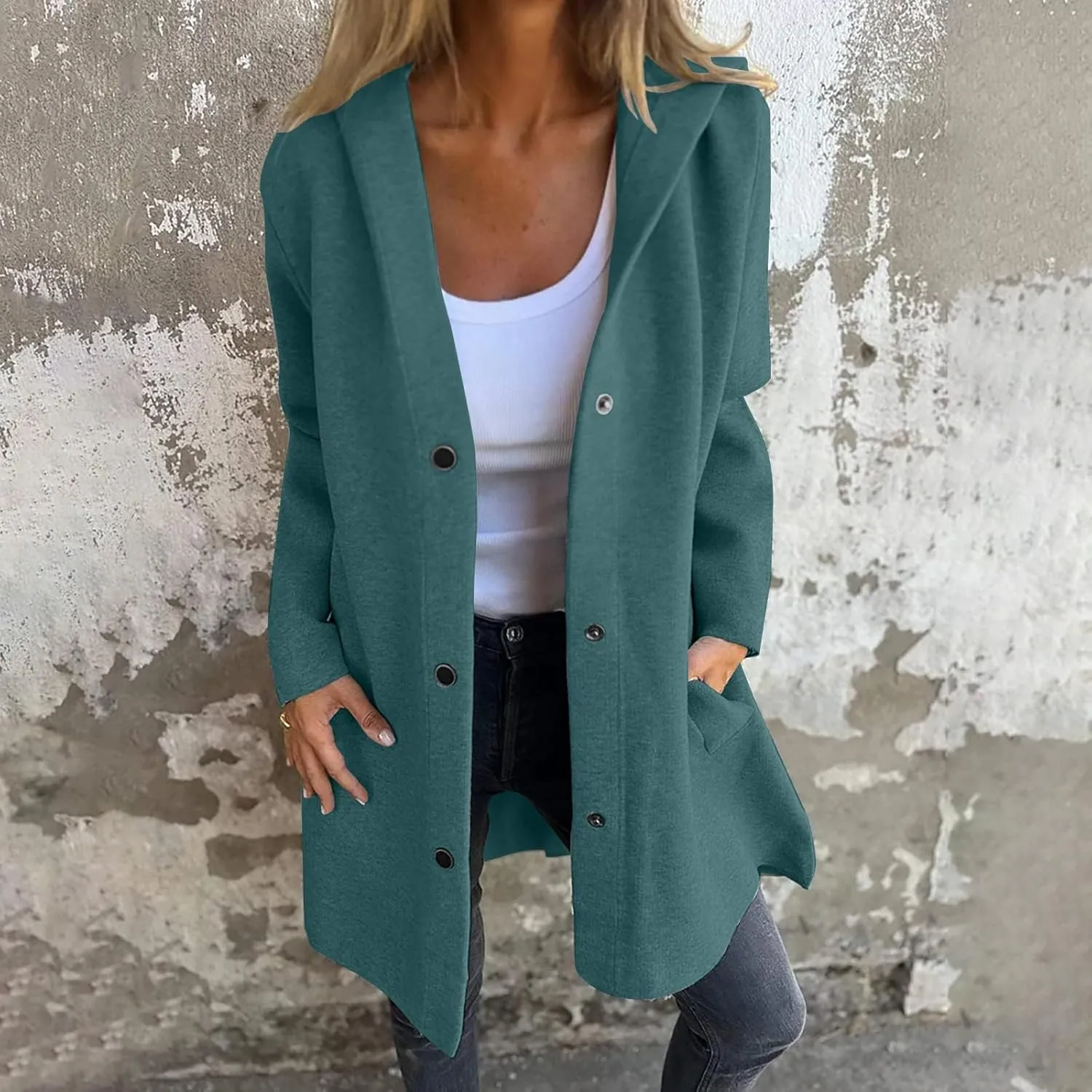 Trench Coat for Women 2024 Fashion Loose Single Breasted Hooded Jackets Casual Winter Outdoor Warm Outwear Plus Size