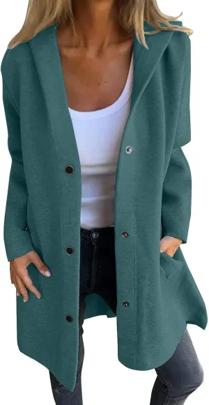 Trench Coat for Women 2024 Fashion Loose Single Breasted Hooded Jackets Casual Winter Outdoor Warm Outwear Plus Size