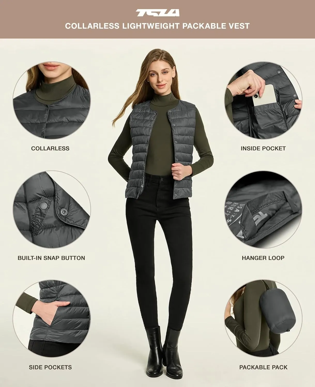 TSLA Women's Lightweight Packable Accent Puffer Jacket, Water-Resistant Winter Coat