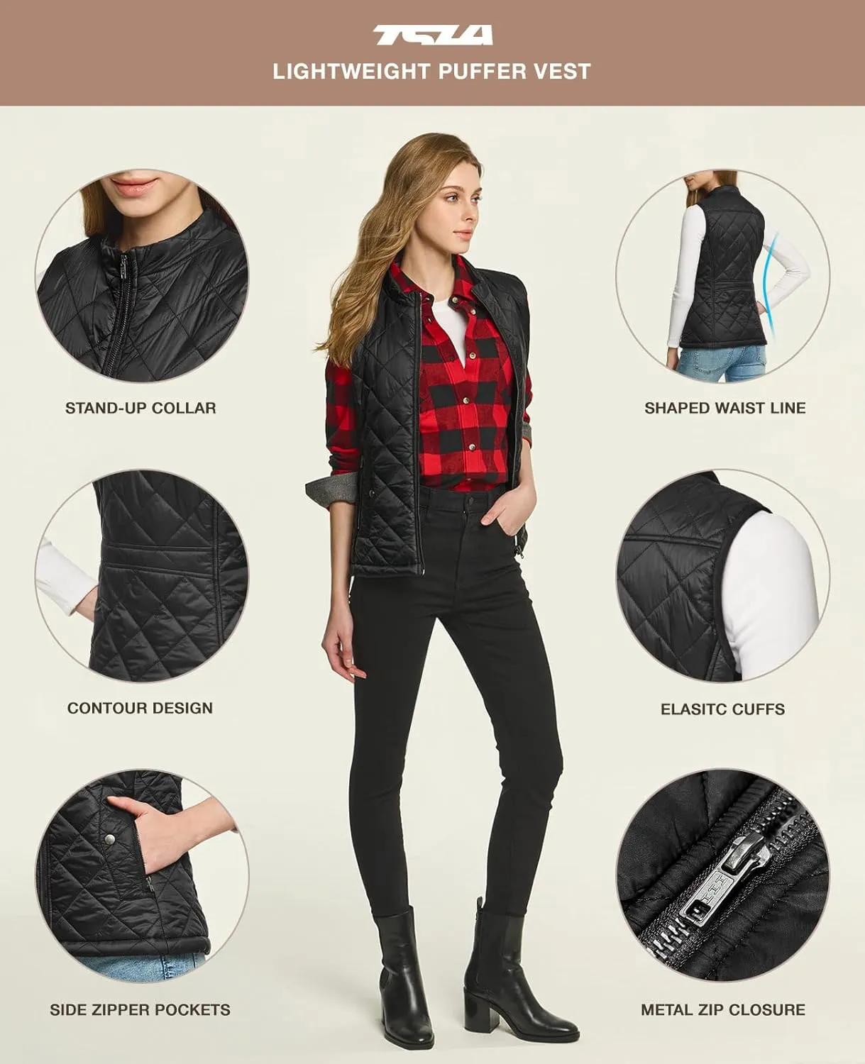 TSLA Women's Lightweight Packable Accent Puffer Jacket, Water-Resistant Winter Coat