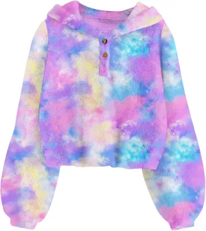 TUONROAD Girl's Fuzzy Hoodies Warm Loose Button Pullover Oversized Sherpa Jacket Coat