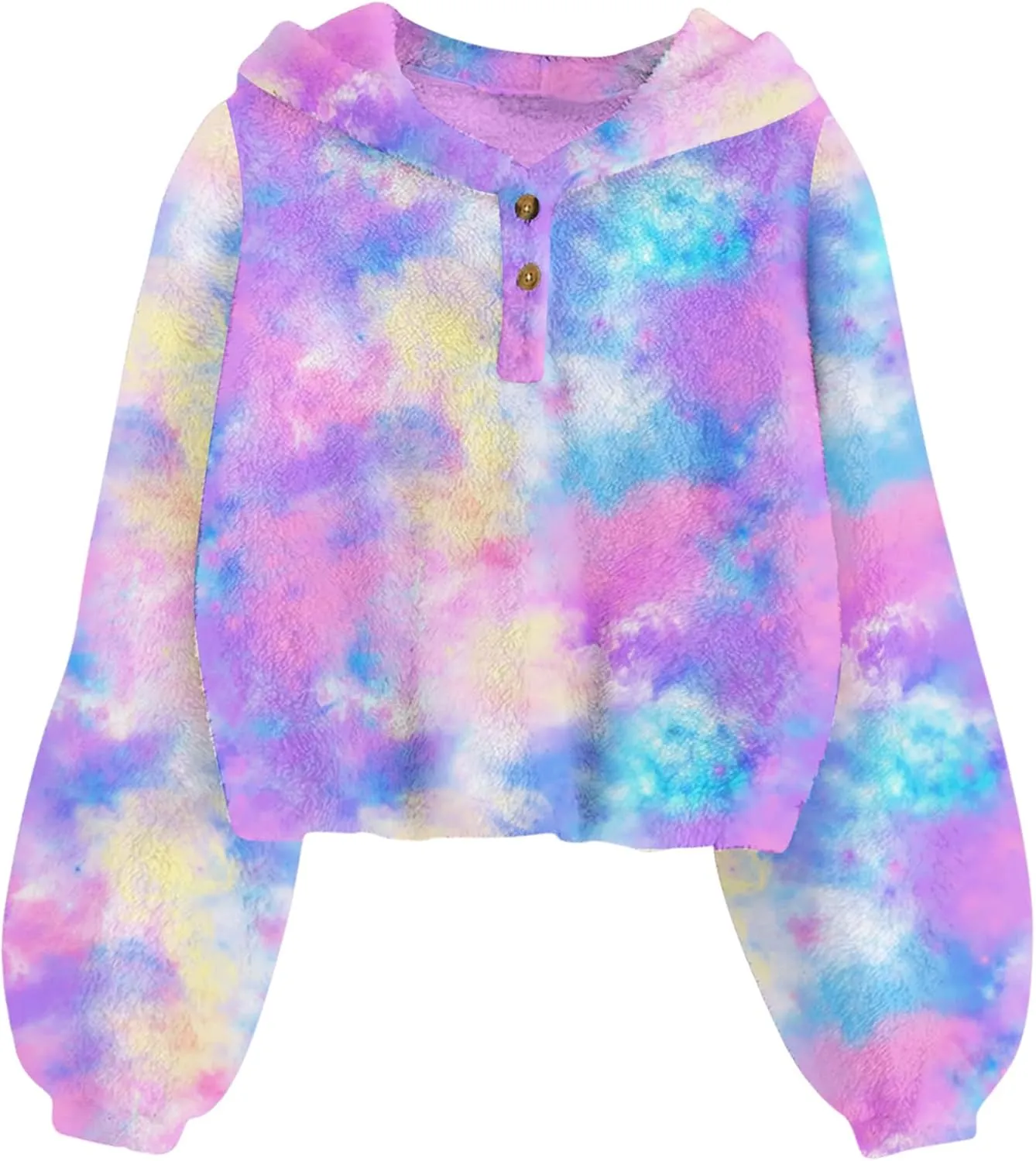 TUONROAD Girl's Fuzzy Hoodies Warm Loose Button Pullover Oversized Sherpa Jacket Coat