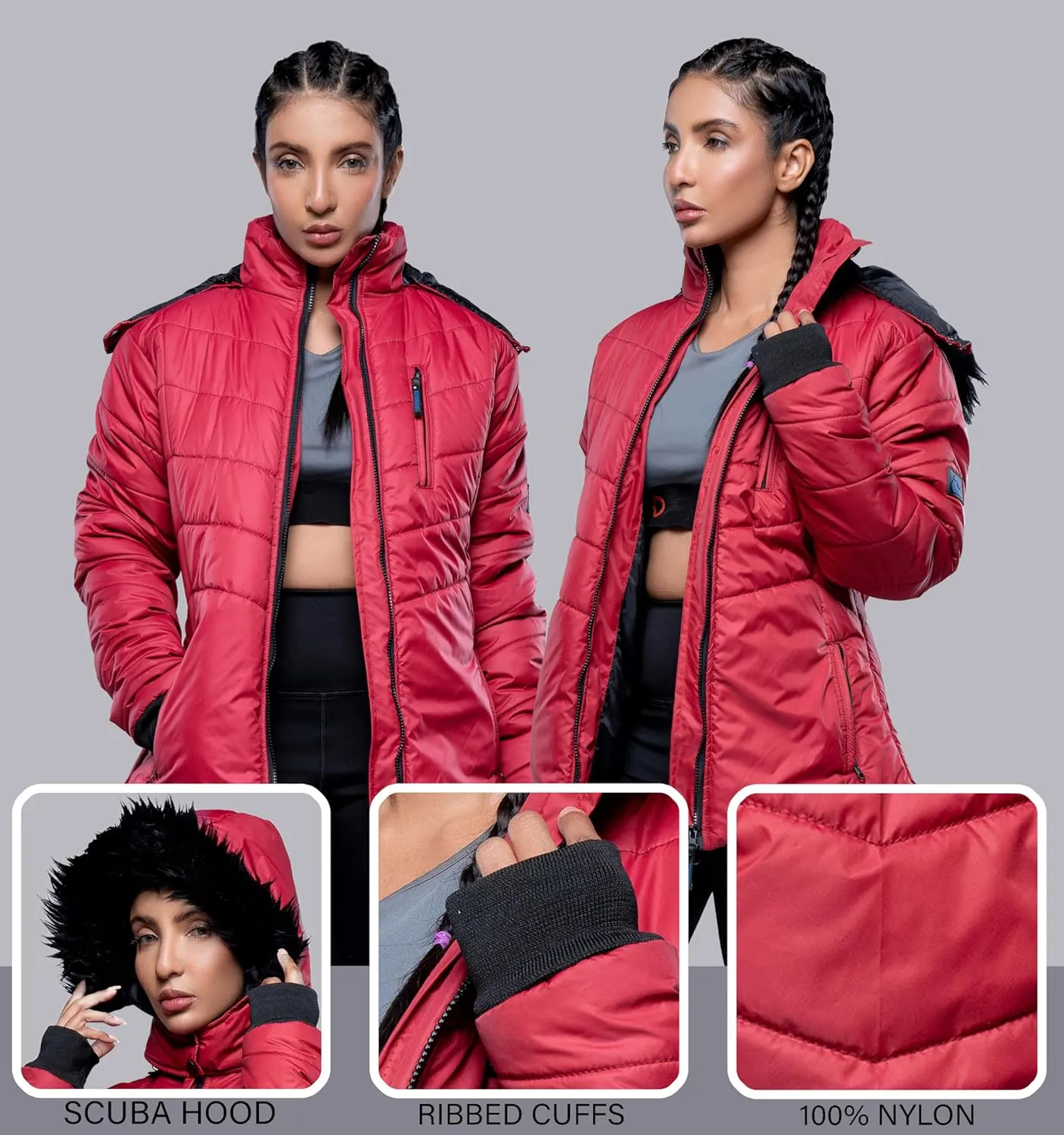 URBAN BUCK Womens Puffer Jackets Down Alternative Midweight Long Sleeve Windproof & Water Repellent Winter Azaria Women Coat