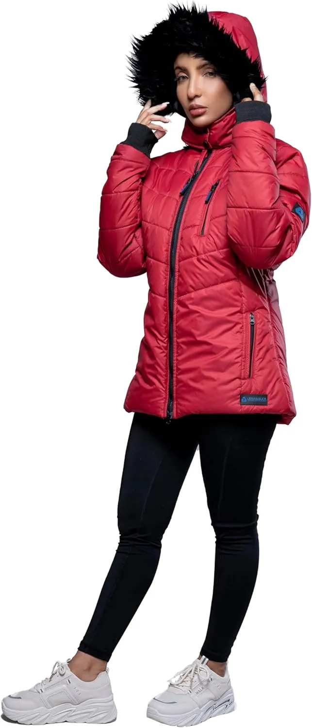 URBAN BUCK Womens Puffer Jackets Down Alternative Midweight Long Sleeve Windproof & Water Repellent Winter Azaria Women Coat