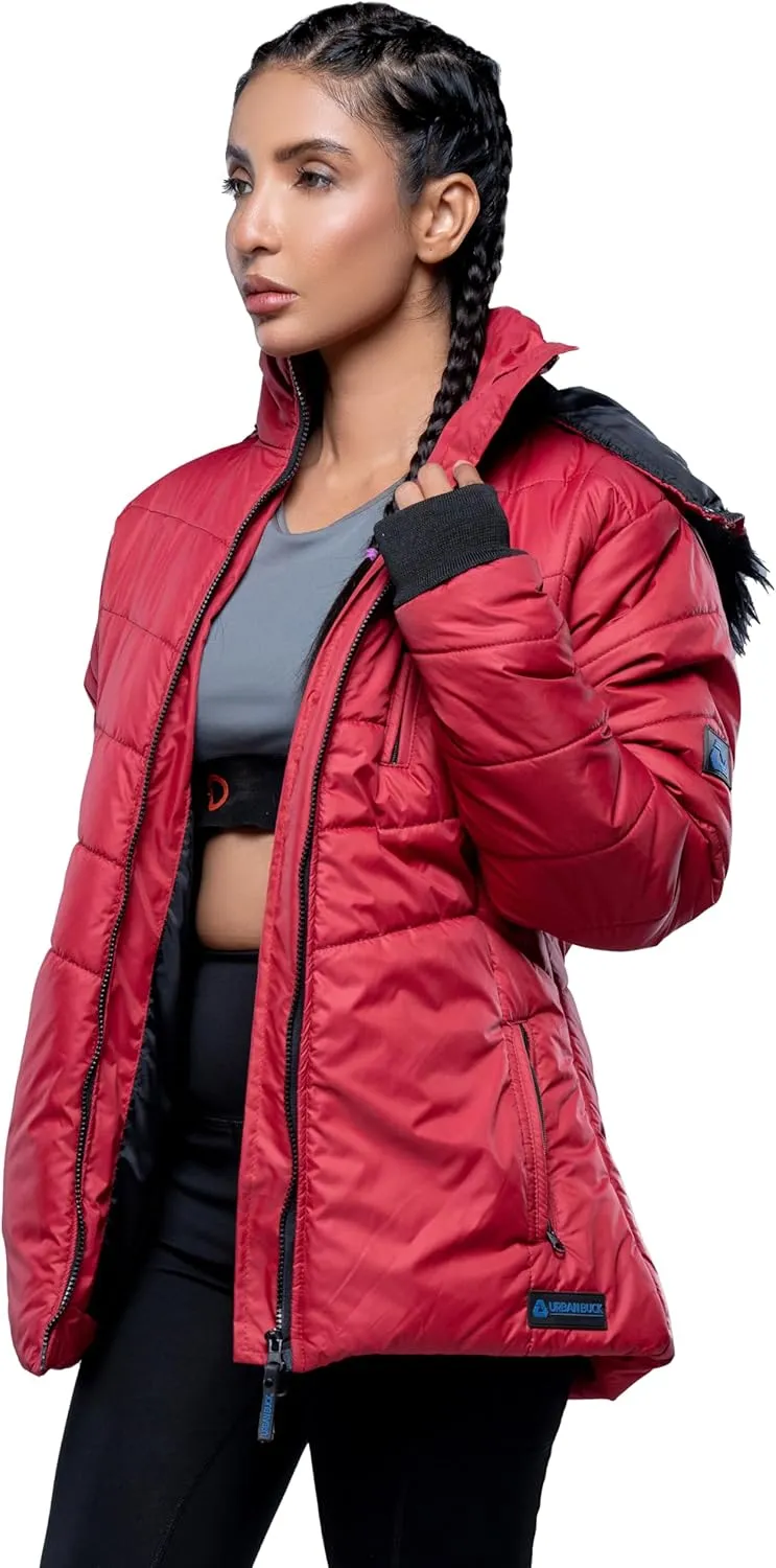 URBAN BUCK Womens Puffer Jackets Down Alternative Midweight Long Sleeve Windproof & Water Repellent Winter Azaria Women Coat