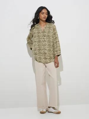 Utsa Sage Botanical-Inspired Straight Cotton Tunic
