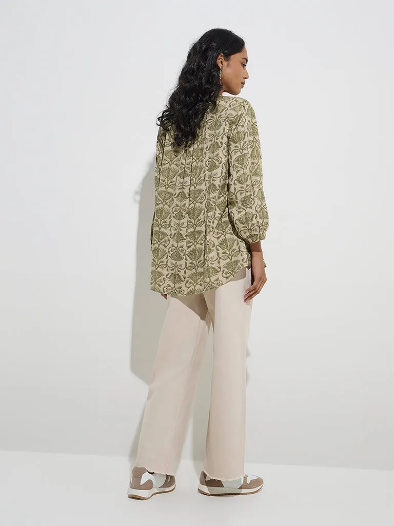 Utsa Sage Botanical-Inspired Straight Cotton Tunic