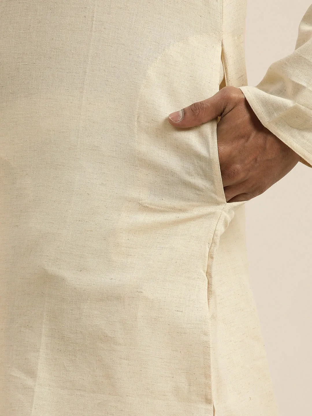 VASTRAMAY Beige Cotton Kurta with Dhoti