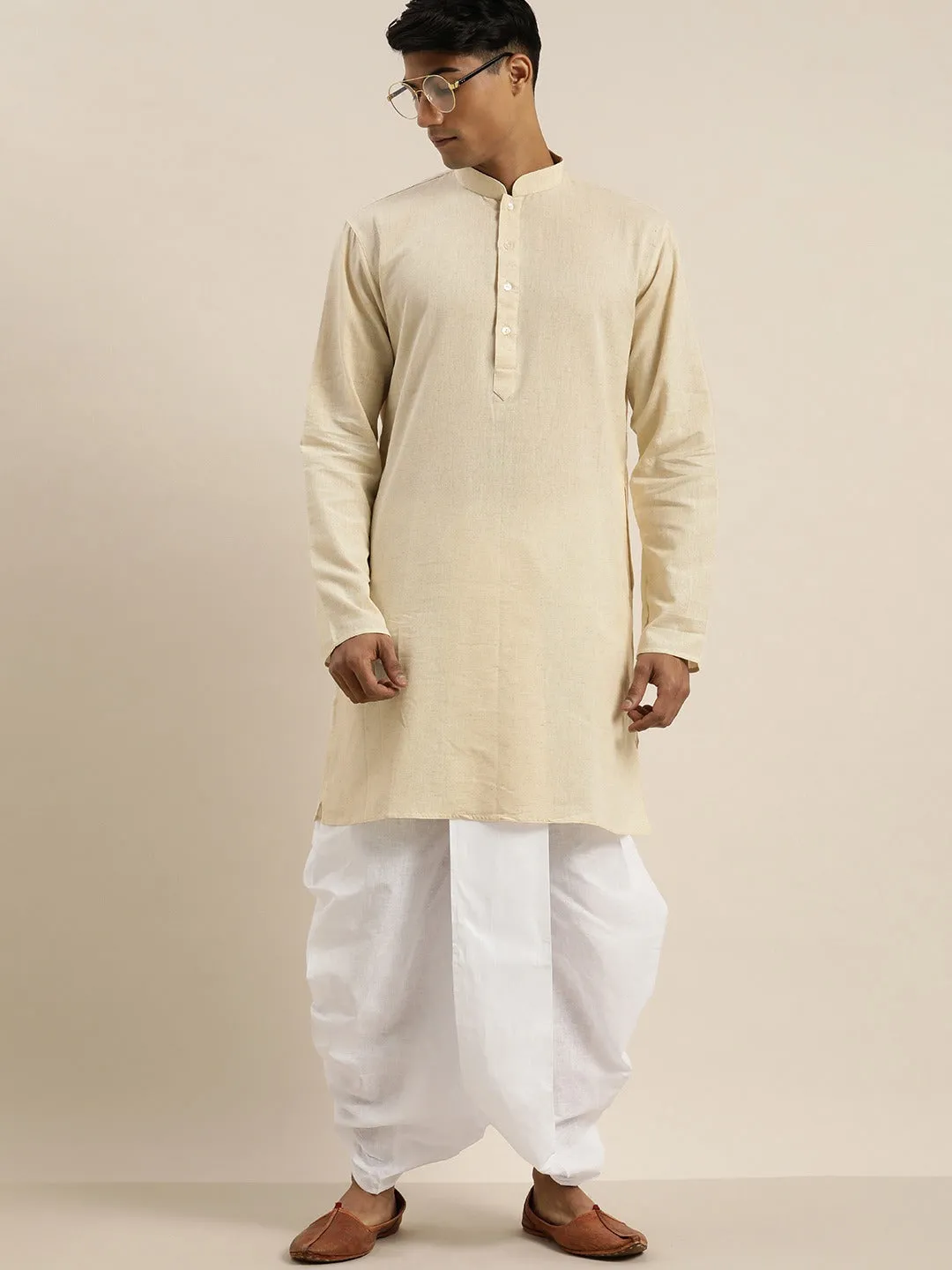 VASTRAMAY Beige Cotton Kurta with Dhoti