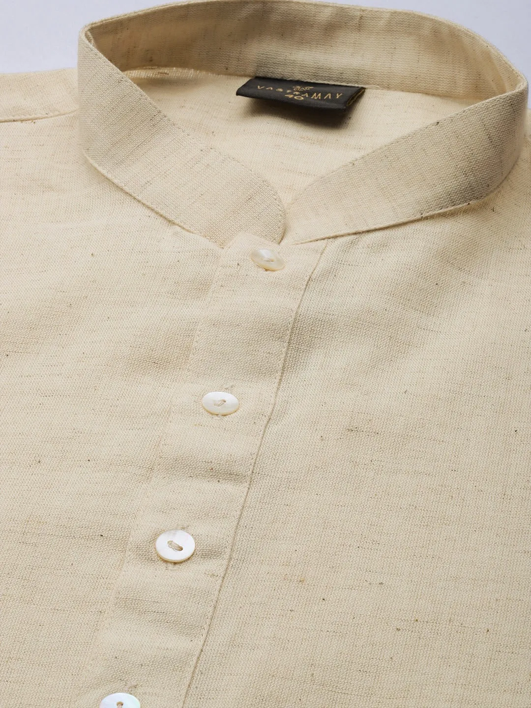 VASTRAMAY Beige Cotton Kurta with Dhoti