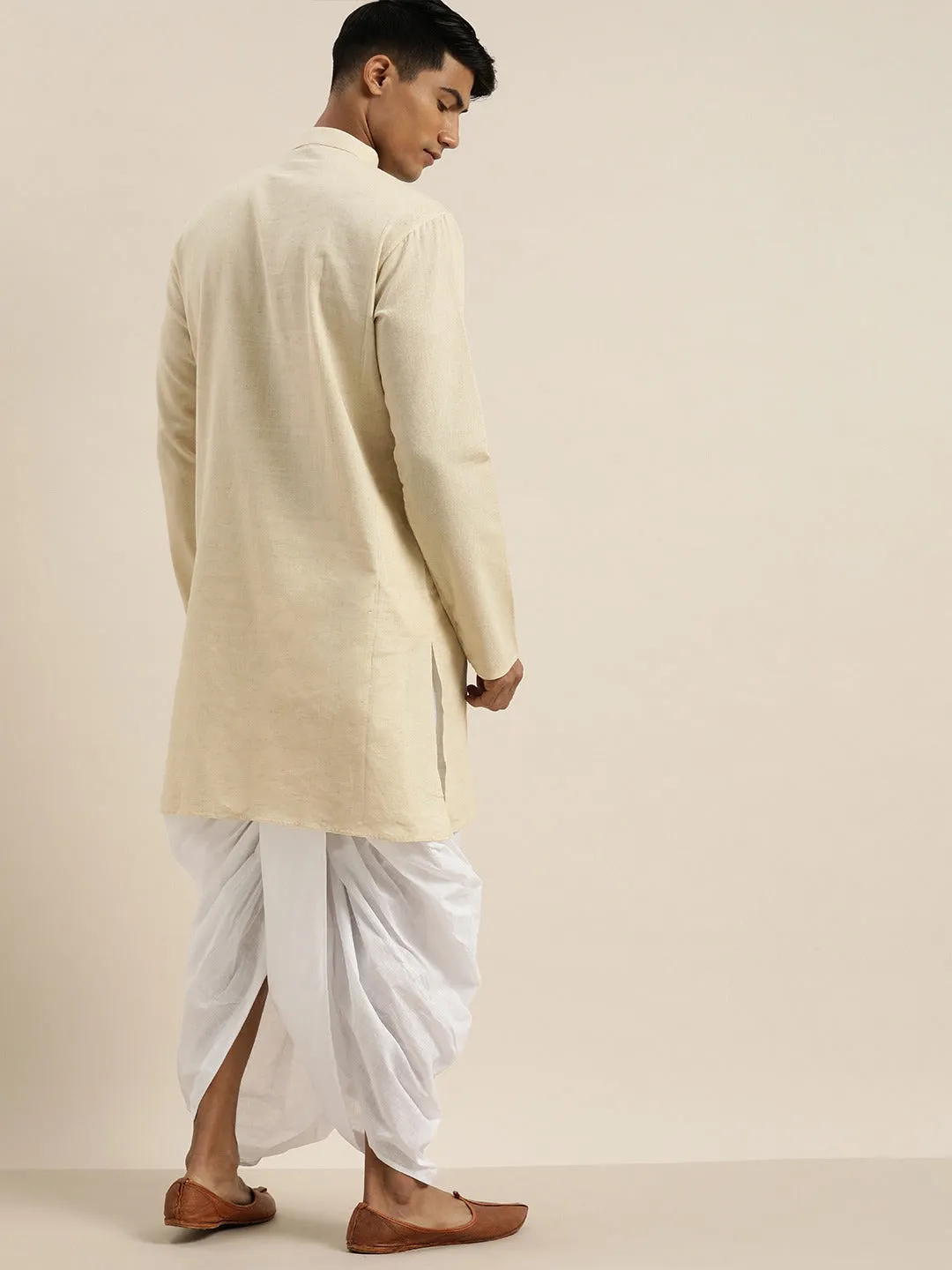 VASTRAMAY Beige Cotton Kurta with Dhoti