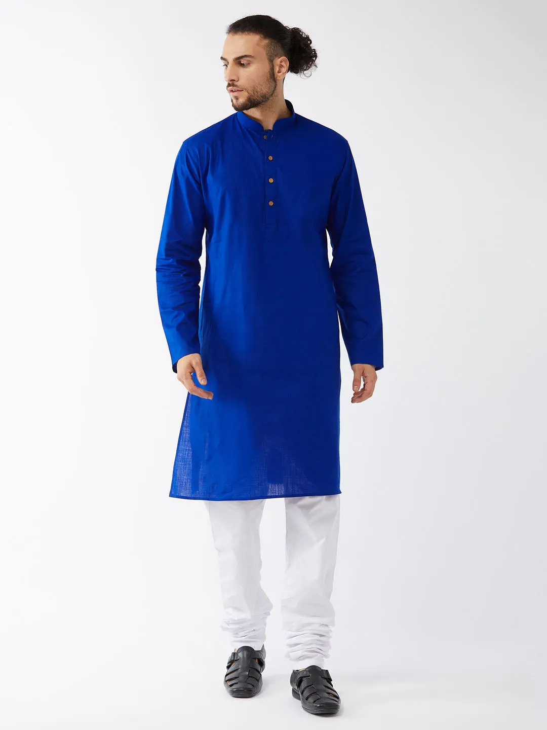 VASTRAMAY Blue Cotton Kurta and White Pyjama