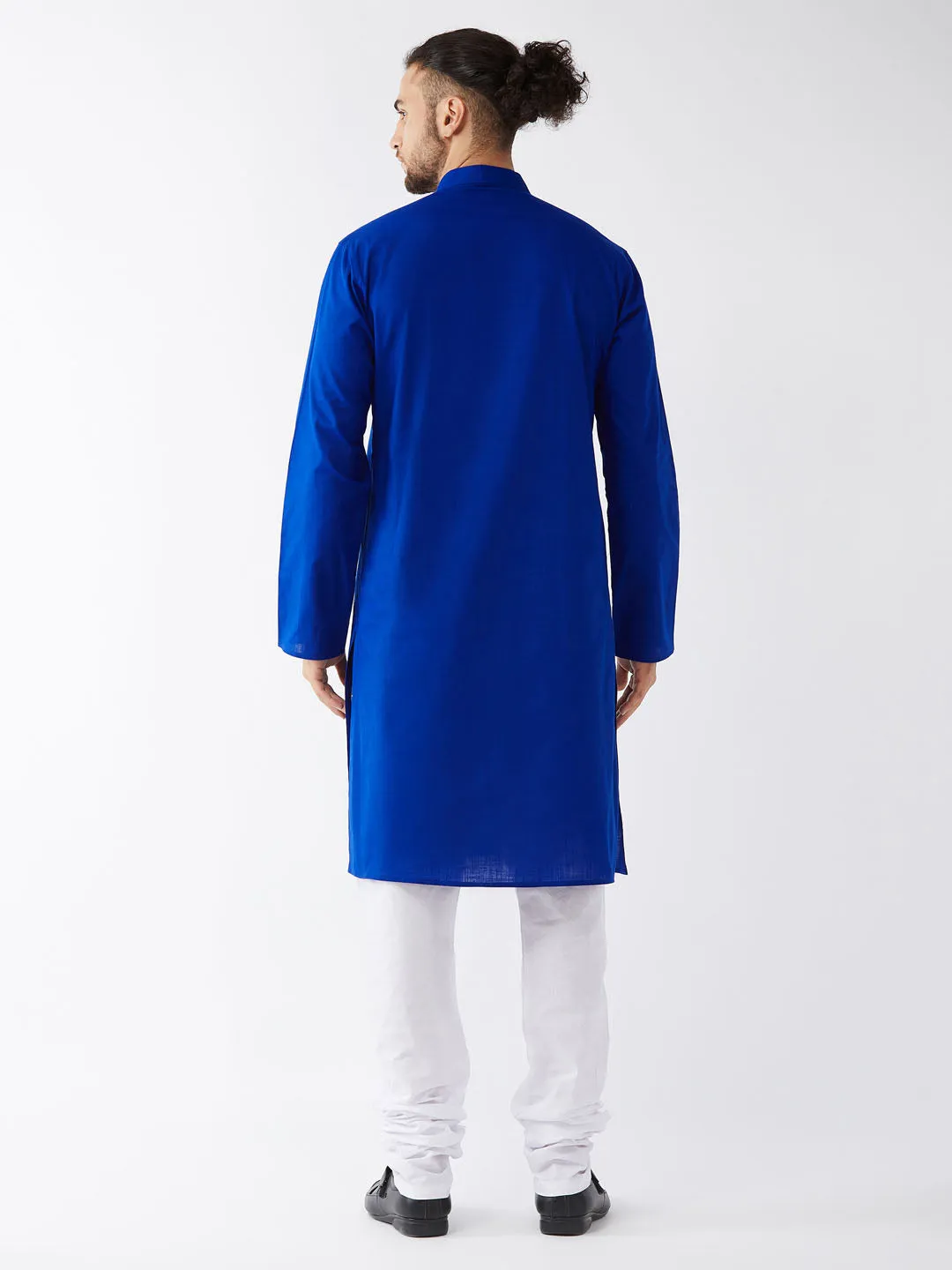 VASTRAMAY Blue Cotton Kurta and White Pyjama