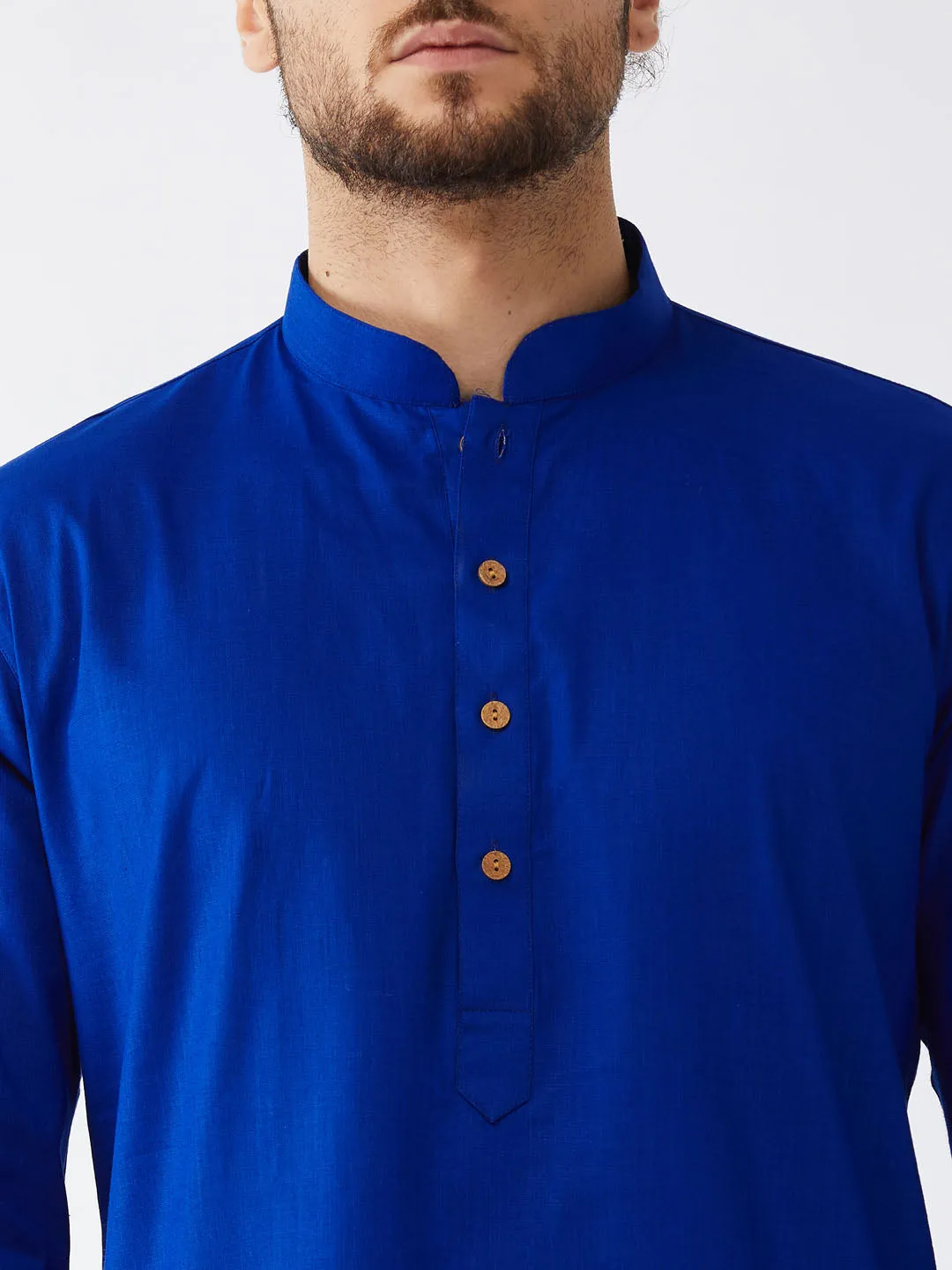 VASTRAMAY Blue Cotton Kurta and White Pyjama