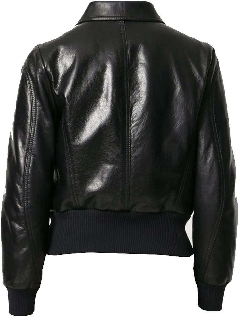 VearFit Women's Sleek Bomber Faux Black Leather Jacket Winter Collection