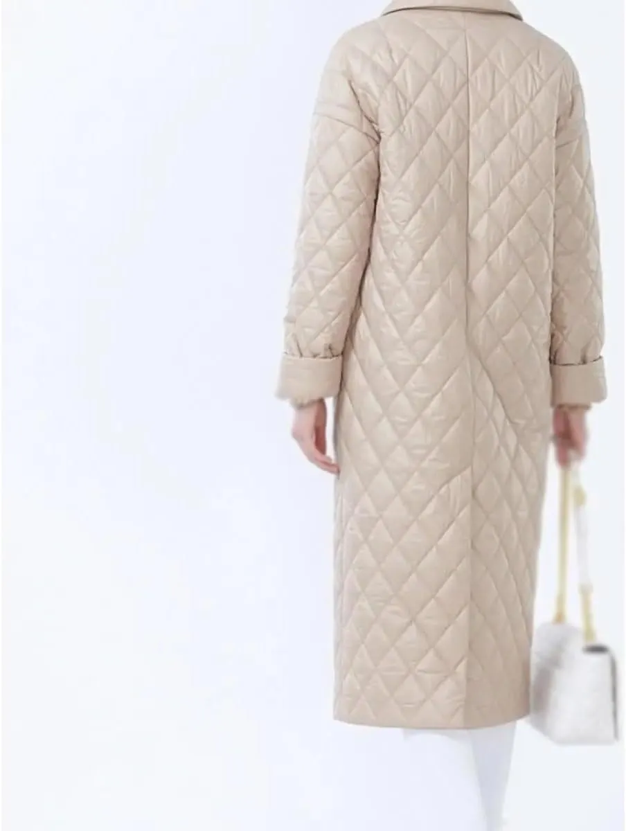 Warm Winter Jackets for Women Office Lady Thin Padded Cotton Long Parkas Female Women Quilted Coat Plaid(Medium)