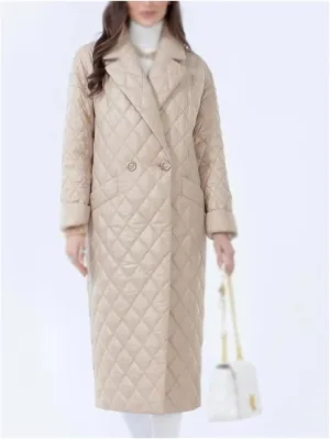 Warm Winter Jackets for Women Office Lady Thin Padded Cotton Long Parkas Female Women Quilted Coat Plaid(Medium)