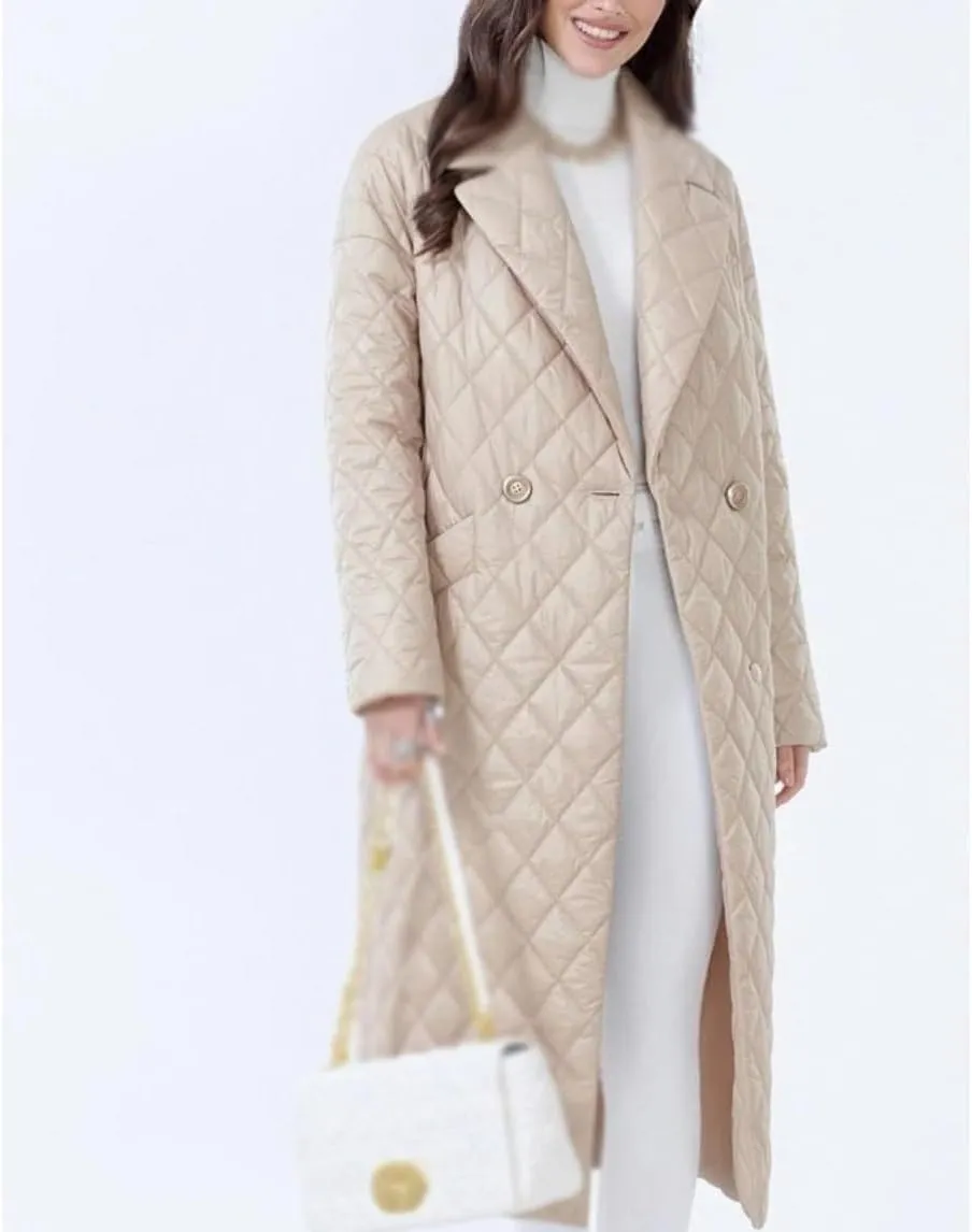 Warm Winter Jackets for Women Office Lady Thin Padded Cotton Long Parkas Female Women Quilted Coat Plaid(Medium)