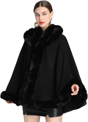 Winter Poncho Hooded Shawl Warp Women Faux Fur Trim Cape Coat Warm Cardigan Sleeveless Cloak Bridal Wedding Warp