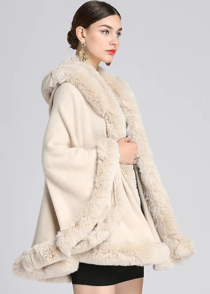 Winter Poncho Hooded Shawl Warp Women Faux Fur Trim Cape Coat Warm Cardigan Sleeveless Cloak Bridal Wedding Warp
