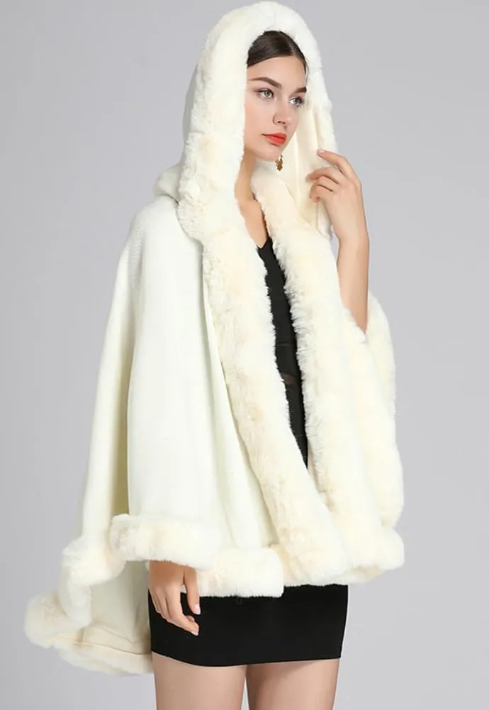 Winter Poncho Hooded Shawl Warp Women Faux Fur Trim Cape Coat Warm Cardigan Sleeveless Cloak Bridal Wedding Warp