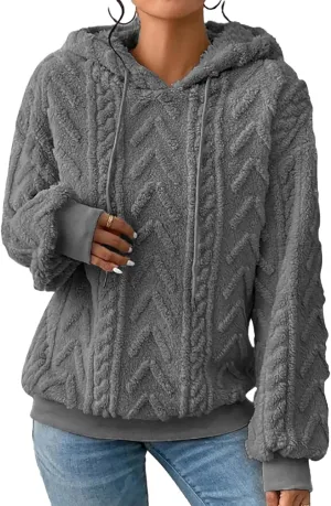 Women Fuzzy Oversized Hoodies Sweatshirts Long Sleeve Solid Color Casual Loose Sweater Hooded Sweatshirt Fall Tops