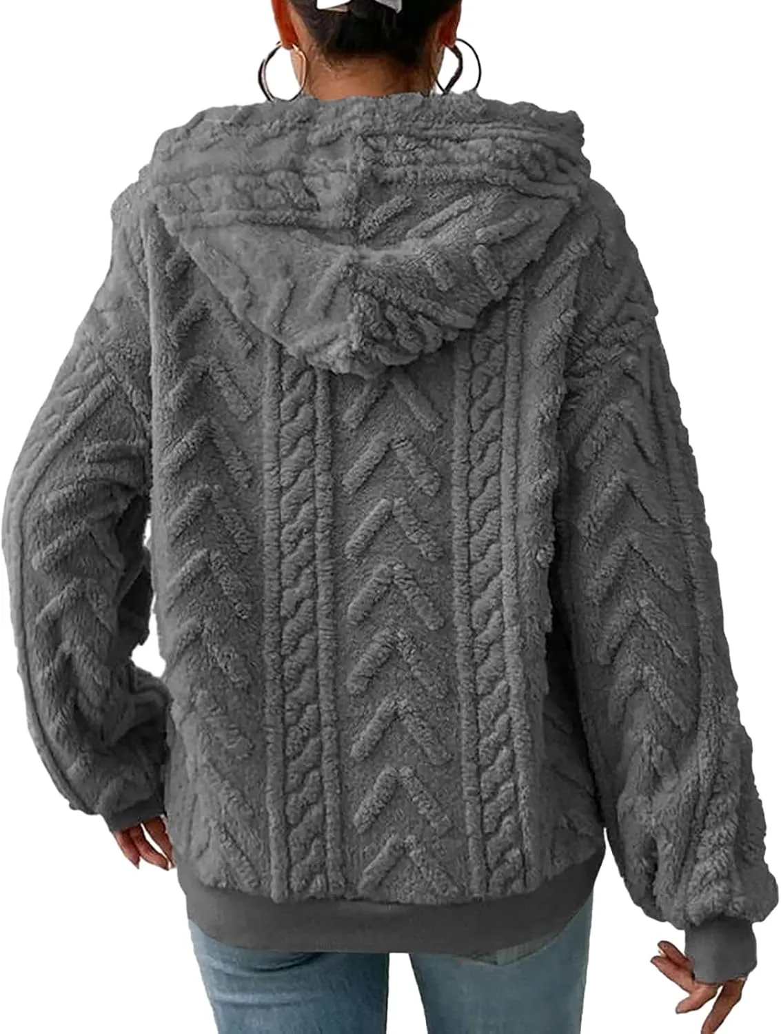 Women Fuzzy Oversized Hoodies Sweatshirts Long Sleeve Solid Color Casual Loose Sweater Hooded Sweatshirt Fall Tops