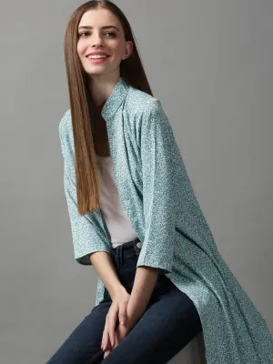 Women Green Printed Longline Shrug