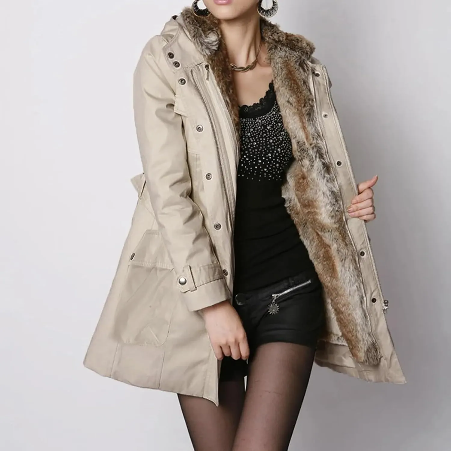 Women Jacket Medium-Long Thicken Outwear Hooded Wadded Coat Slim Parka Cotton Padded Jacket Overcoat(3X-Large)