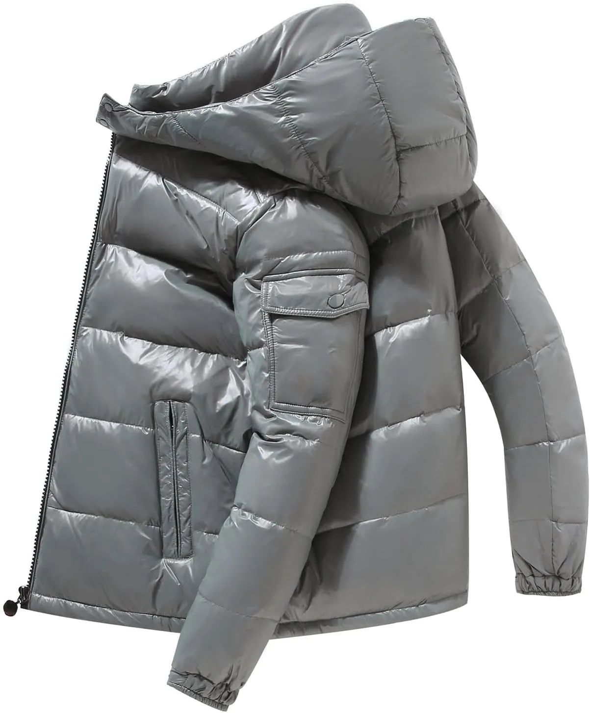 Women Metallic Down Jacket Removable Hood Quilted Zip Long Sleeve Parka Jacket Warm Windproof Puffer Jacket Plus Size