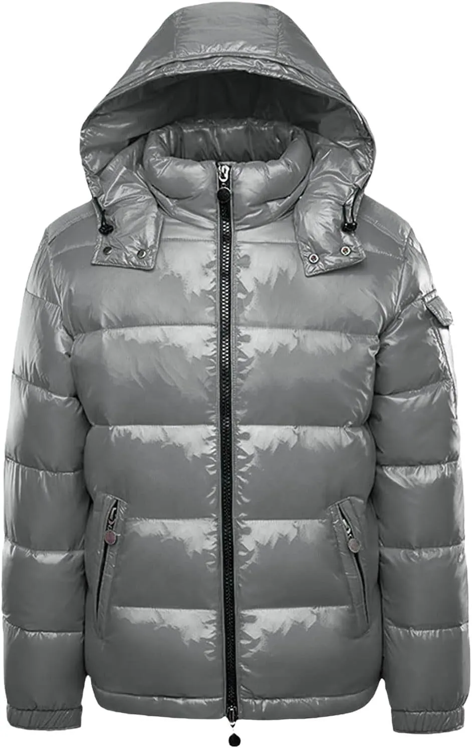 Women Metallic Down Jacket Removable Hood Quilted Zip Long Sleeve Parka Jacket Warm Windproof Puffer Jacket Plus Size