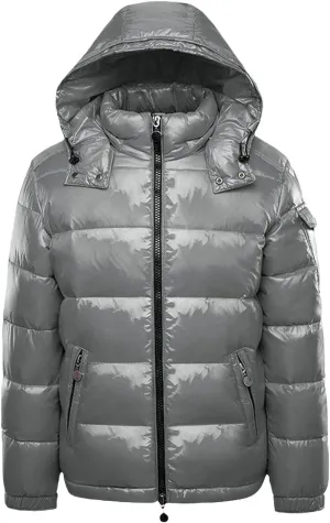 Women Metallic Down Jacket Removable Hood Quilted Zip Long Sleeve Parka Jacket Warm Windproof Puffer Jacket Plus Size