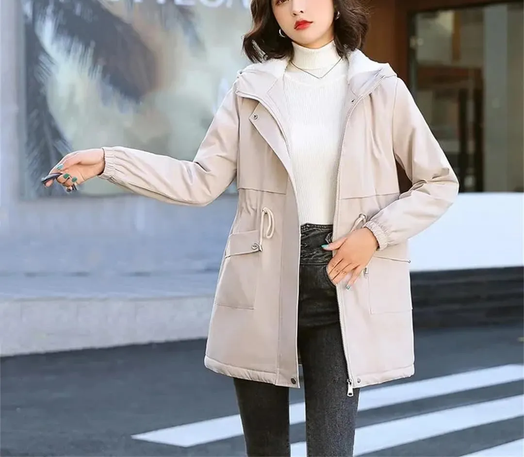 Women Parkas Jackets Hooded Windbreaker Fleece Winter Warm Thick Cotton Padded Coat