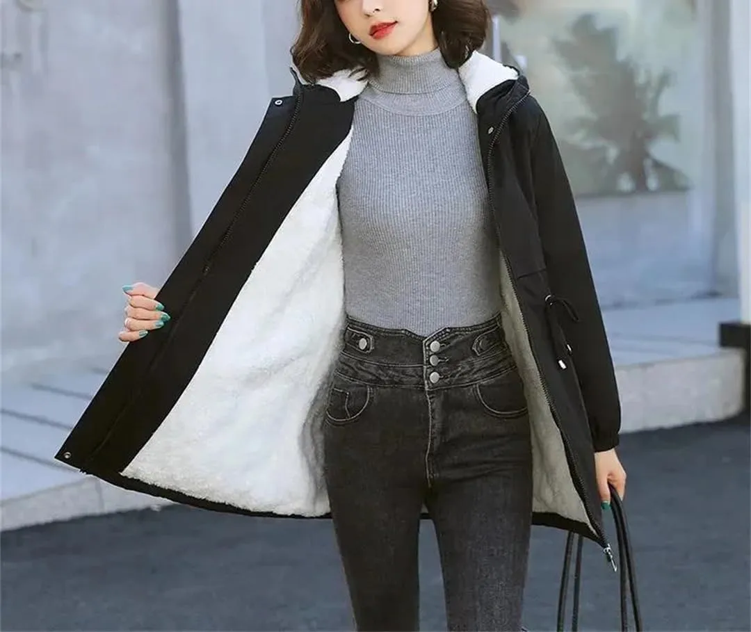 Women Parkas Jackets Hooded Windbreaker Fleece Winter Warm Thick Cotton Padded Coat