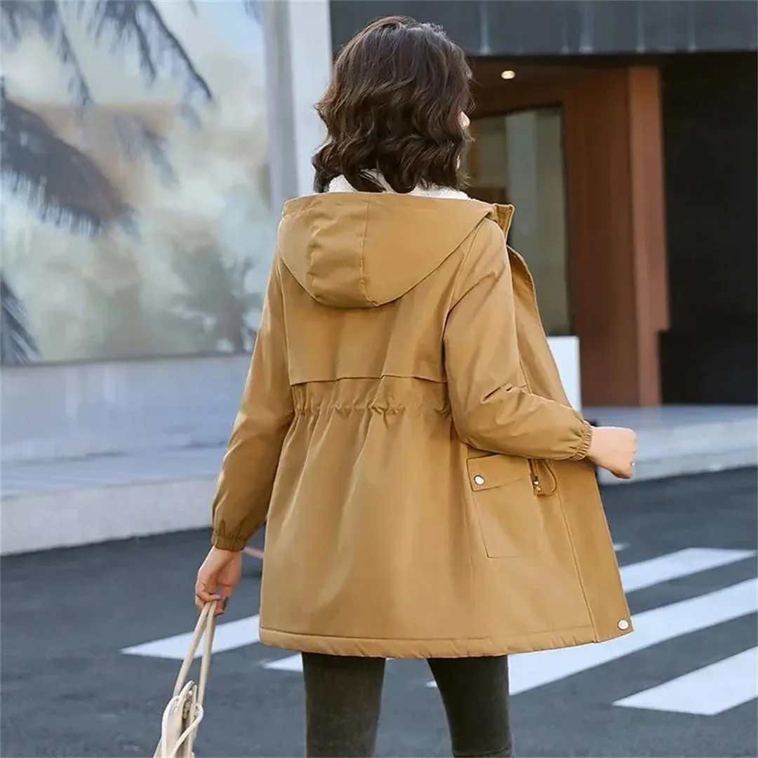 Women Parkas Jackets Hooded Windbreaker Fleece Winter Warm Thick Cotton Padded Coat