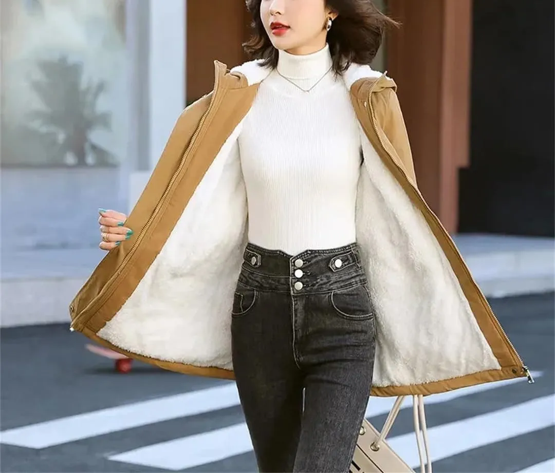 Women Parkas Jackets Hooded Windbreaker Fleece Winter Warm Thick Cotton Padded Coat