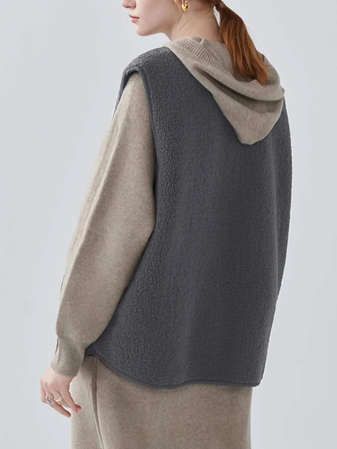 Women's Fuzzy Sherpa Fleece Vest Casual Reversible Plaid Sleeveless Warm Jacket Button Down Winter Outerwear