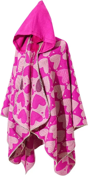 Women's Hooded Cloak Shawls Wraps Heart Print Scarf Shawl Soft Warm Poncho Cape Open Front Cardigan Coat
