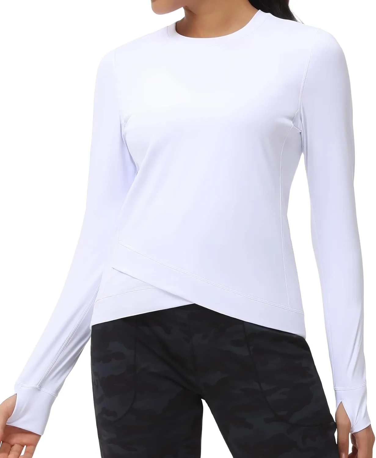 Women's Long Sleeve Compression Shirts Workout Tops Cross Hem Athletic Running Yoga T-Shirts with Thumb Hole