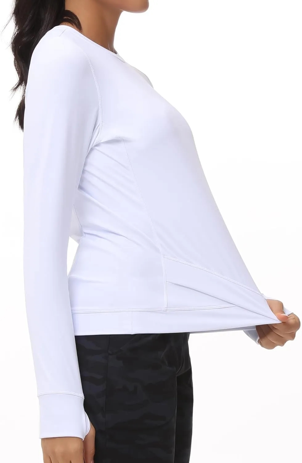 Women's Long Sleeve Compression Shirts Workout Tops Cross Hem Athletic Running Yoga T-Shirts with Thumb Hole