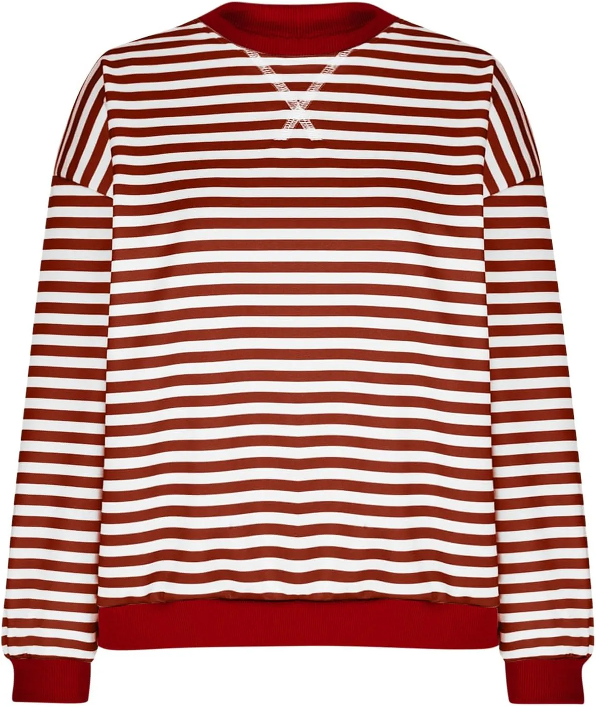 Women's Oversized Striped Color Block Sweatshirts Tops Long Sleeve Crewneck Baggy Y2k Preppy Pullover Shirt Blouse