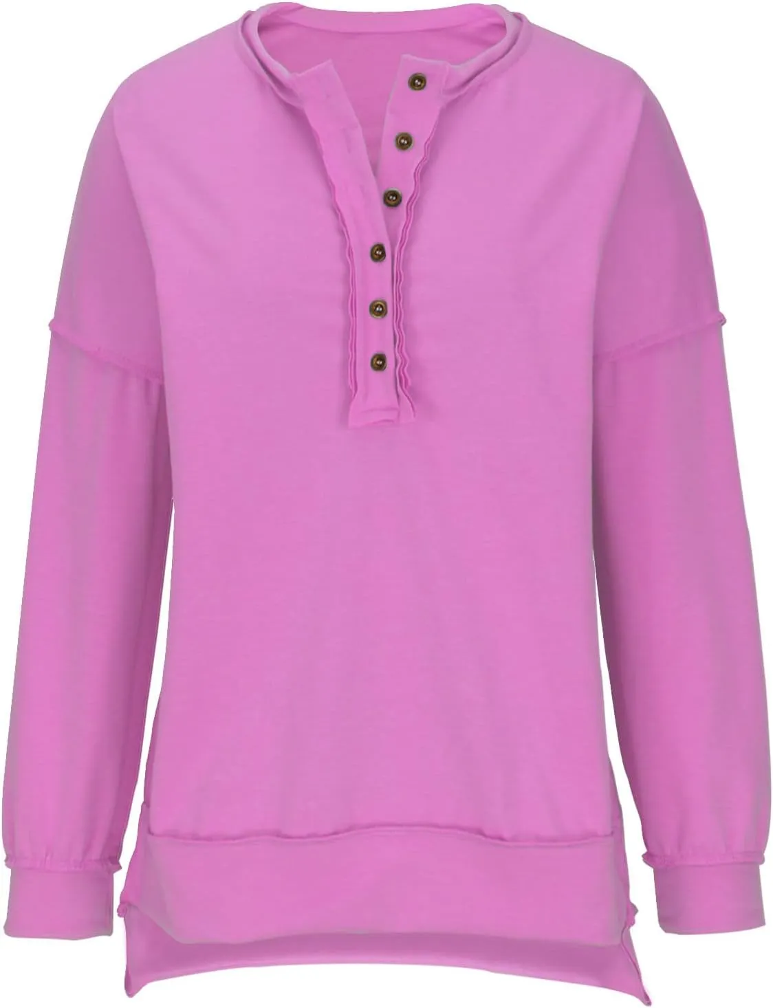 Womens Oversized Sweatshirt Casual Long Sleeve Shirts Button Henley Neck Pullover Patchwork Tunic Tops Fall Outfits