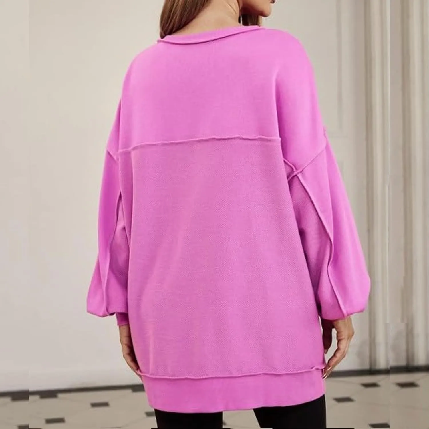 Womens Oversized Sweatshirt Casual Long Sleeve Shirts Button Henley Neck Pullover Patchwork Tunic Tops Fall Outfits