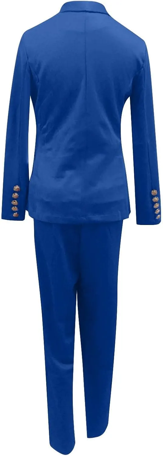 Women's Suit Coat and Pant Set Ladies Fashion Business Casual Loose Solid Long Blazer Coat & 3/4 Leg Pants 2PC Suit