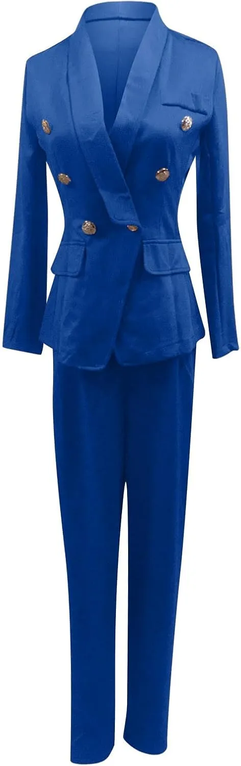 Women's Suit Coat and Pant Set Ladies Fashion Business Casual Loose Solid Long Blazer Coat & 3/4 Leg Pants 2PC Suit