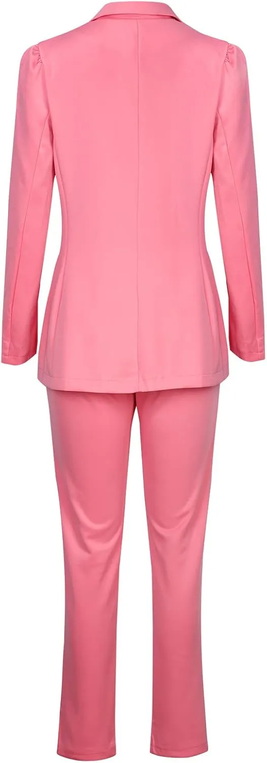 Women's Suit Coat and Pant Set Ladies Fashion Business Casual Loose Solid Long Blazer Coat & 3/4 Leg Pants 2PC Suit
